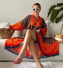 پیراهن ساحلی نارنجی کد 681