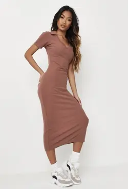 پیراهن یقه دار شکلاتی / MISSGUIDED کد 166