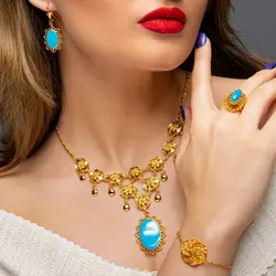 ست کامل فیروزه ای طرح گل ۴۱۱۲۴۴