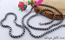 ست زنجیر و دستبند مردانه نقره ای مشکی ۴۱۱۱۹۹