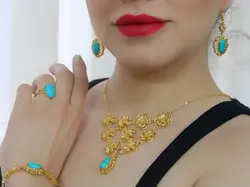 ست کامل فیروزه ای طرح طلا ۴۱۰۸۳