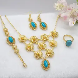 ست کامل فیروزه ای طرح طلا ۴۱۰۸۳