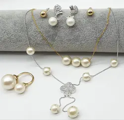 ست مرواریدی دوبل سفید طلایی