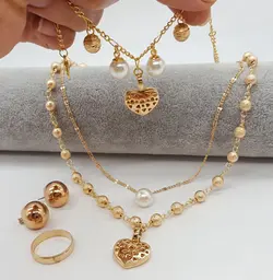 ست کامل دوبل مروارید سفید طلایی قلب