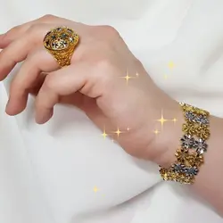 ست دستبند و انگشتر دو رنگ طرح طلا