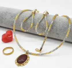 ست کامل سفید طلایی با آویز عقیق