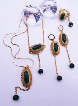 ست دوبل سنتی طرح سنگ سبز