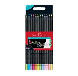 مداد رنگی 12 رنگ پاستلی و نئونی بدنه مشکی فابر کاستل مدل بلک اديشن