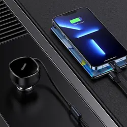 شارژر فندکی فست شارژ لایتنینگ و تایپ سی بیسوس Baseus 2 in 1 Car Charger CGTX000001