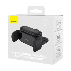 هولدر و پایه نگهدارنده هوشمند دارای پنل خورشیدی بیسوس Baseus Steel Cannon Pro solar automatic cockpit car holder black SUGP010001