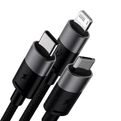 کابل شارژ و انتقال دیتا 3.5 آمپر 1.2 متر سه سر بیسوس Baseus StarSpeed cable 3in1 usb to micro USB  Lightning  USB C 3.5A CAXS000001
