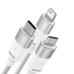 کابل شارژ و انتقال دیتا 3.5 آمپر 1.2 متر سه سر بیسوس Baseus StarSpeed cable 3in1 usb to micro USB  Lightning  USB C 3.5A CAXS000001