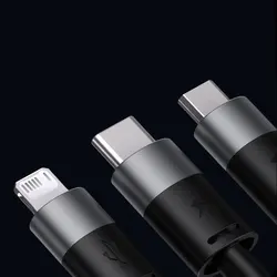 کابل شارژ و انتقال دیتا 3.5 آمپر 1.2 متر سه سر بیسوس Baseus StarSpeed cable 3in1 usb to micro USB  Lightning  USB C 3.5A CAXS000001