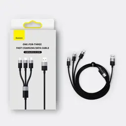 کابل شارژ و انتقال دیتا 3.5 آمپر 1.2 متر سه سر بیسوس Baseus StarSpeed cable 3in1 usb to micro USB  Lightning  USB C 3.5A CAXS000001