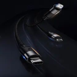 کابل شارژ و انتقال دیتا 3.5 آمپر 1.2 متر سه سر بیسوس Baseus StarSpeed cable 3in1 usb to micro USB  Lightning  USB C 3.5A CAXS000001