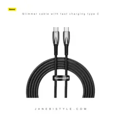 کابل فست شارژ 100 وات تایپ سی به تایپ سی 2 متر بیسوس Baseus Glimmer cable with fast charging type C PD 100W 2m CADH000801