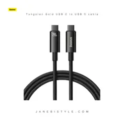 کابل سوپر فست شارژ تایپ سی به تایپ سی 240 وات 3 متر بیسوس Baseus Tungsten Gold USB C to USB C cable 480Mbs 240W 3m CAWJ040201