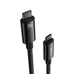 کابل سوپر فست شارژ تایپ سی به تایپ سی 240 وات 3 متر بیسوس Baseus Tungsten Gold USB C to USB C cable 480Mbs 240W 3m CAWJ040201