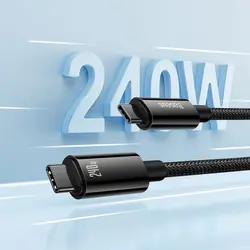 کابل سوپر فست شارژ تایپ سی به تایپ سی 240 وات 3 متر بیسوس Baseus Tungsten Gold USB C to USB C cable 480Mbs 240W 3m CAWJ040201