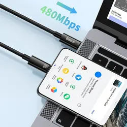کابل سوپر فست شارژ تایپ سی به تایپ سی 240 وات 3 متر بیسوس Baseus Tungsten Gold USB C to USB C cable 480Mbs 240W 3m CAWJ040201