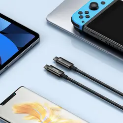 کابل سوپر فست شارژ تایپ سی به تایپ سی 240 وات 3 متر بیسوس Baseus Tungsten Gold USB C to USB C cable 480Mbs 240W 3m CAWJ040201
