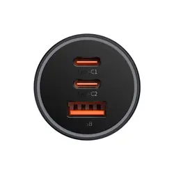 شارژر فندکی فست شارژ سه پورت 65 وات بیسوس Baseus Golden Contactor Pro car charger USB + 2 Type C 65W CGJP010013