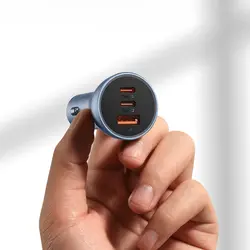 شارژر فندکی فست شارژ سه پورت 65 وات بیسوس Baseus Golden Contactor Pro car charger USB + 2 Type C 65W CGJP010013