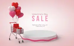 موکاپ سه بعدی از مدل تریبون روز ولنتاین خرید آنلاین - 3d illustration of valentine's day podium mockup