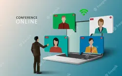 وکتور نشست کنفرانس آنلاین - Conference meeting online concept