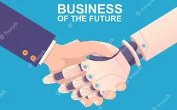 بک گراند همکاری انسان و ربات - partners robot machine and human