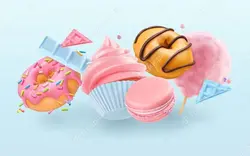 وکتور کاپ کیک و دونات - Falling cupcake and donuts
