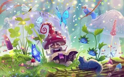 وکتور قارچ در جنگل جادویی با حیوانات فانتزی -  Mushroom in magic forest with fantasy animals