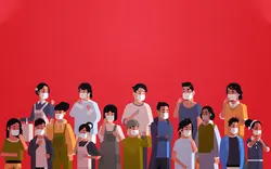 مجموعه کاراکتر زن و مرد با ماسک – People crowd in protective masks