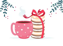 بنر لیوان قهوه و شیرینی ماکارون - Love coffee cup macaron dessert