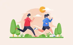 کاراکتر دونده زن و مرد با ماسک های پزشکی – Runners with medical masks