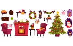مجموعه لوازم منزل کارتونی کریسمس - Christmas and new year collection with objects in cartoon style