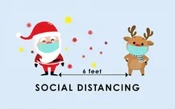اینفوگرافیک بابانوئل و گوزن با ماسک و فاصله اجتماعی - Covid-19 distancing infographic