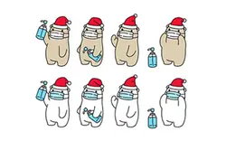 خرس با کلاه بابانوئل و ماسک و الکل - Bear polar christmas santa claus face mask covid 19