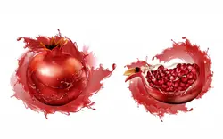 انار کامل و انار نیمه با دانه هایش - Pomegranate whole and slice with seeds isolated