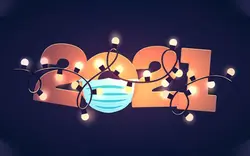 بنر سال 2021 با ماسک و ریسه لامپ - Lettering with surgical mask under garland lights