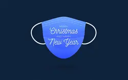 بنر ماسک صورت طبی آبی با متن کریسمس مبارک - Blue medical face mask with text merry christmas