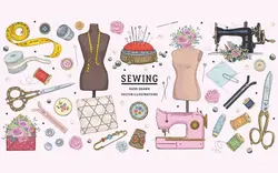 مجموعه لوازم خیاطی - Hand drawn sketch sewing set