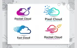 مجموعه لوگو راکت و ابر - Set collection of rocket cloud logo
