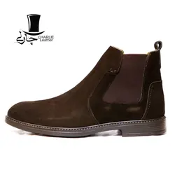 نیم بوت چرم مردانه مدل POLO جیر قهوه ای - فروشگاه کفش چرم چارلی