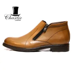 کفش چرمی عسلی مردانه مدل دوزیپ