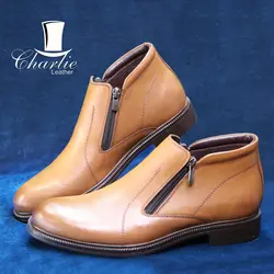 کفش چرمی عسلی مردانه مدل دوزیپ