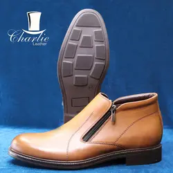 کفش چرمی عسلی مردانه مدل دوزیپ