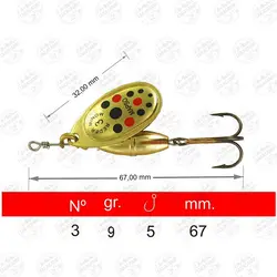 لانسه ماهیگیری مپسو طلایی خال مشکی قرمز ۹ گرم سایز ۳  MAPSO Reder-DEC 3 ORO-Rojo-Negro