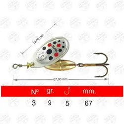 لانسه ماهیگیری مپسو نقره ای خال مشکی قرمز ۹ گرم سایز ۳  MAPSO Reder-DEC 3 PLATA-Rojo-Negro