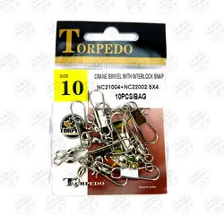 هرزگرد ماهیگیری TORPEDO سایز ۵،بسته۱۰عددی، TORPEDO CRANE SWIVEL WITH INTERLOCK SNAP#5,10PCS | فرا کمپ| فروشگاه لوازم ماهیگیری و کمپینگ